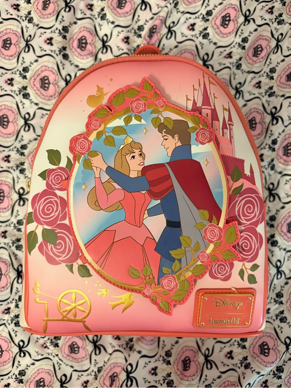 Loungefly Disney Sleeping Beauty Aurora Floral Magnetic Door Mini Backpack - Picture 1 of 4
